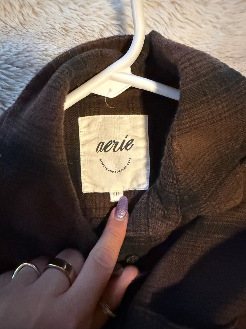 aerie Dark Brown Plaid Button-Up Shirt - Picture 2 of 3